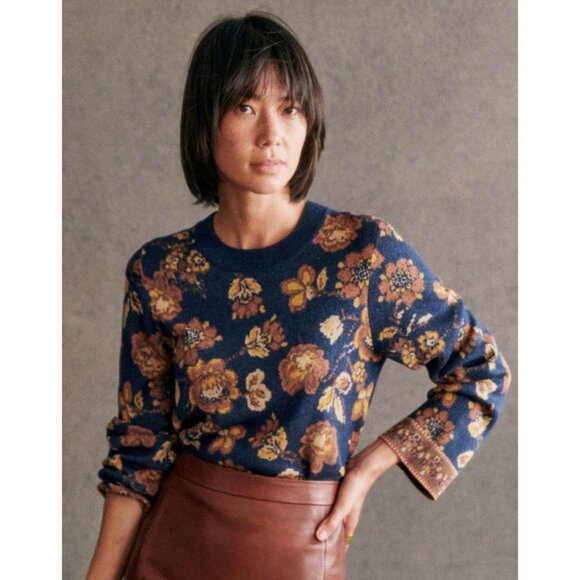 Sezane Sweaters - EUC Sezane Emna Glitter Floral Sweater Blue Brown Medium